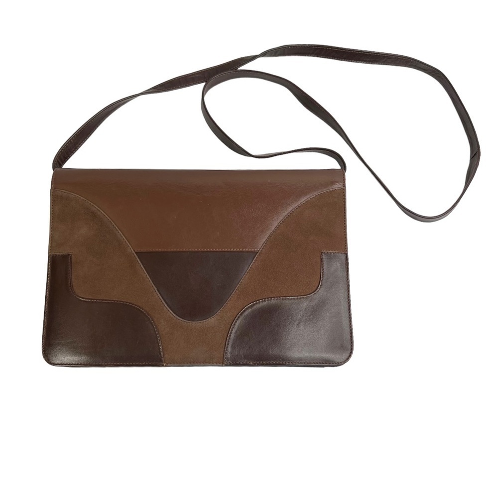 Brown Faux Leather & Suede Patchwork Front Shoulder Purse Bag